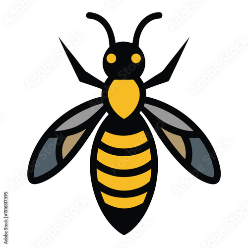Cute cartoon honeybee illustration on a white background with a yellow and black flying insect character