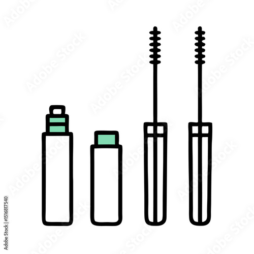 Minimalist illustration of mascara cosmetic product with brush and tube for makeup and beauty
