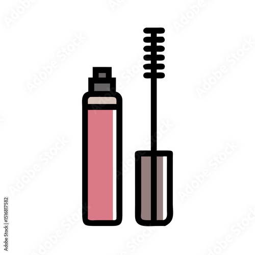 Flat vector illustration of various mascara bottles and applicators for beauty and cosmetic concepts