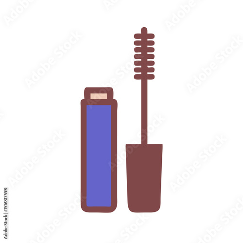 Flat vector illustration of various mascara bottles and applicators for beauty and cosmetic concepts