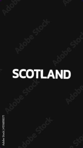 Animated loop showing rotating circular masked SCOTLAND text with zoom in and out on black background.