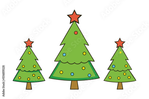 Set of Christmas Tree Vector Art Designs for Festive Holiday 