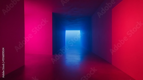 Neon corridor with a bright blue opening
