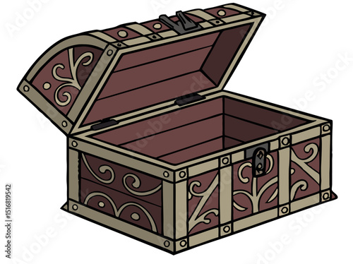 Decorative open treasure chest illustration with detailed floral ornamentation