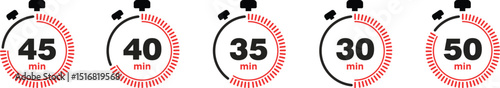 Countdown Timers Set to 45, 40, 35, 30, 50 Minutes | Urgency and Time Management Graphics