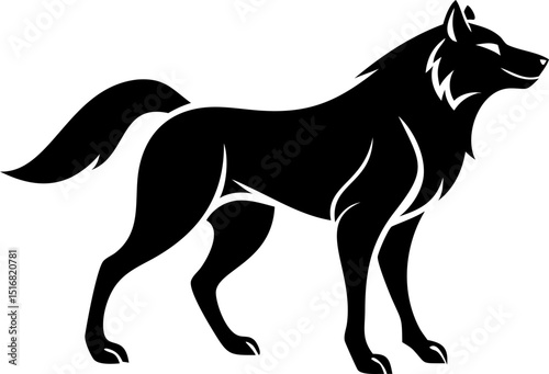 Fierce yet poised wolf line art icon, versatile for web or print use.