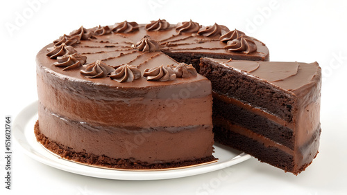 “Whole moist chocolate cake with elegant frosting texture, styled for packaging visuals and dessert promotions.”