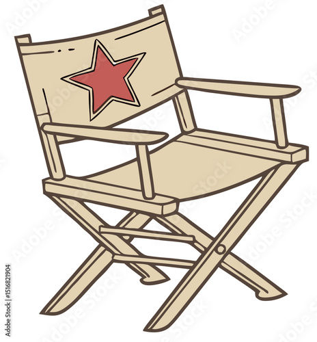 Directors chair with red star symbol isolated on white background