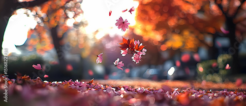 Autumn Leaves Falling In Park
