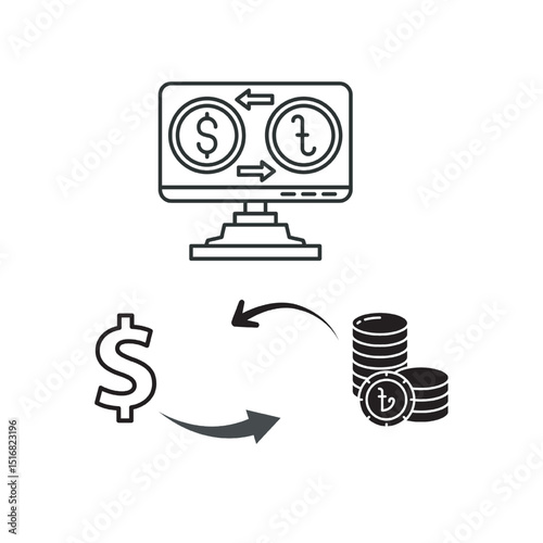 Online Currency Exchange Seamless International Money Transfers. Illustration Vector