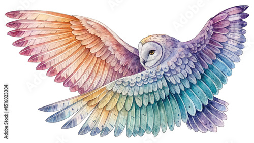 Magical Watercolor Owl Wings in Earthy Colors, Whimsical Style, Cut Out, Hand Drawn PNG Illustration with Transparent Background, Clipart Design for Wedding invitations