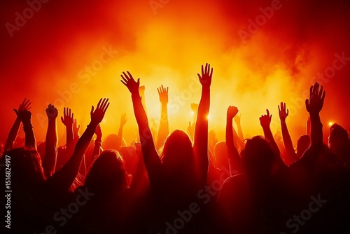 Silhouette of audience hands raised in joy at a concert