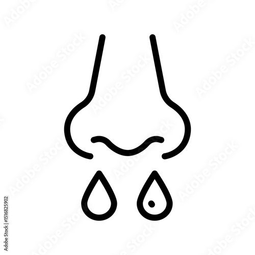 Runny Nose Outline Icon. Sinusitis Symptom, Snot, Allergy or Cold Pictogram. Nosebleed, Nasal Mucus Icon. Isolated Vector Line Illustration.