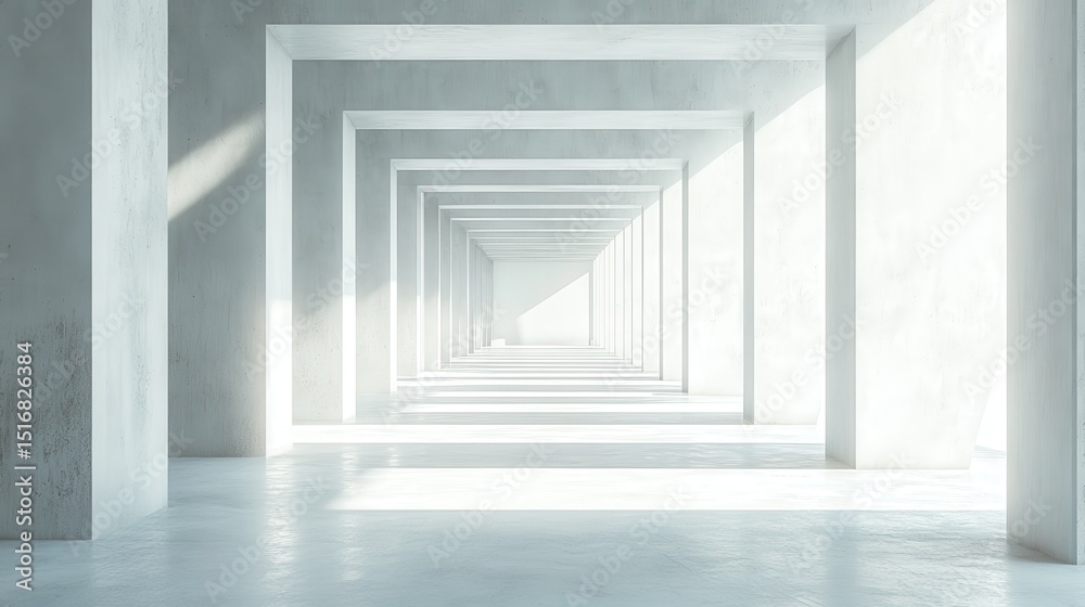 Contemporary white room with concrete floor 3D Render illustration , no logos, no brands