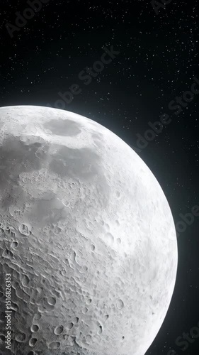 Detailed view of a half moon with visible craters against a starry black sky providing a sense of cosmic exploration and scientific discovery.