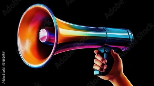 A vibrant megaphone on a dark background, symbolizing communication, marketing, and public speaking. Perfect for advertising, media, and announcements.