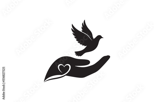 Hand with Dove Silhouette Vector Illustration - Hand Releasing Dove Silhouette Art