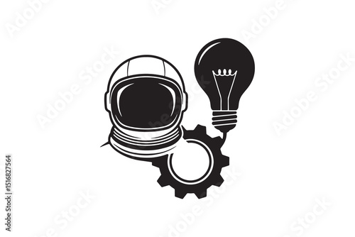 Astronaut Gear and Light Bulb Silhouette - Space Exploration Innovation Concept