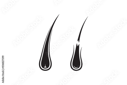 Damaged and Healthy Hair Follicles Icon - Hair Structure Comparison