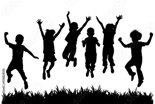 "Photorealistic 8K Silhouettes of Joyful Children Jumping – Cinematic, Award-Winning Dynamic Scene"