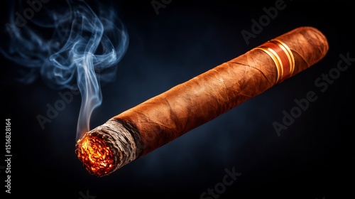 Close-up of a burning cigar with smoke.