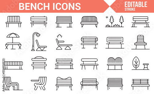Set of Bench Illustrations Representing Different Seating Options