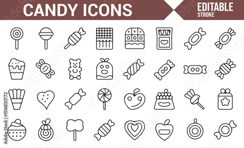 Collection of Dessert and Candy Icons for Packaging and Design