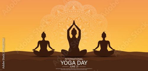 International yoga day banner or poster template design. Woman doing yoga pose.