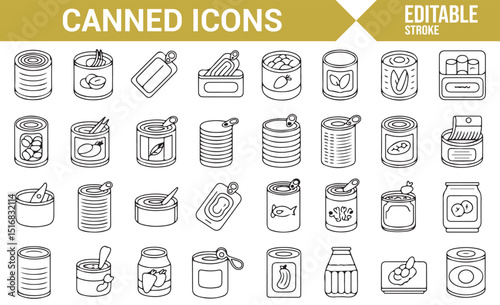 Vector Icons of Various Canned Goods for Food Packaging Design