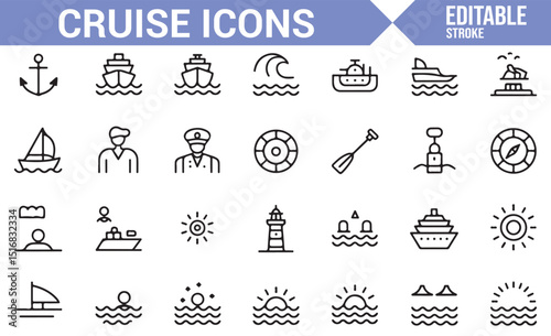 A Collection of Icons for Ships, Lighthouses, and Ocean Travel.