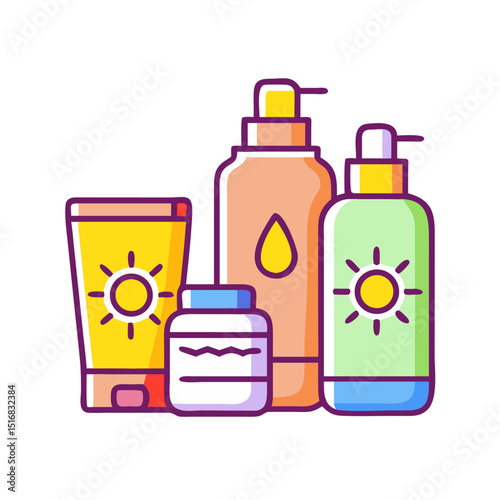 Vector Illustration of Various Sunscreen Products for Summer Branding