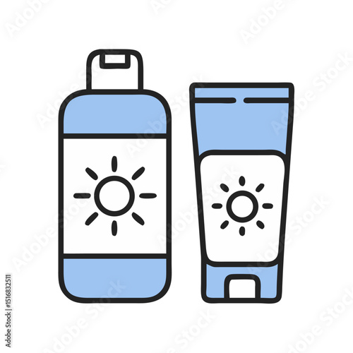 Sunscreen Spray, Lotion, and Cream Set, Vector Illustration for Beach and Travel Themes
