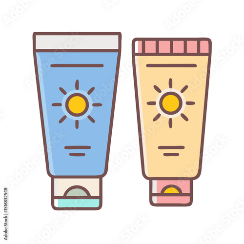Sunscreen Spray, Lotion, and Cream Set, Vector Illustration for Beach and Travel Themes