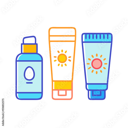 Set of Sunscreen Bottles and Tubes – Vector Design on White Background

