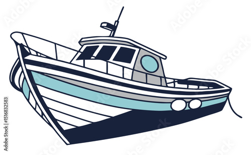Illustration of a colorful nautical boat floating on white background