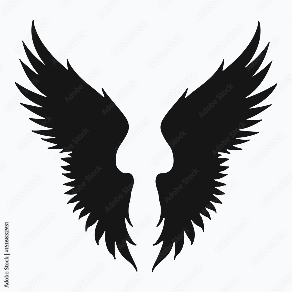 Fototapeta premium Angel wings black logo silhouette vector
