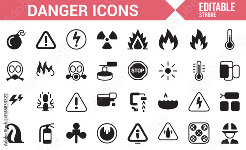 Digital Icons Featuring Fire, Explosion, and Health Risk Alerts.