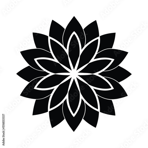 Black floral mandala design on white background