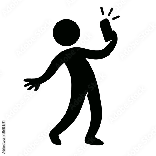 Stick Figure Taking Selfie with Smartphone Icon