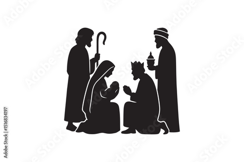 Bible story characters silhouette vector art illustration on white background
