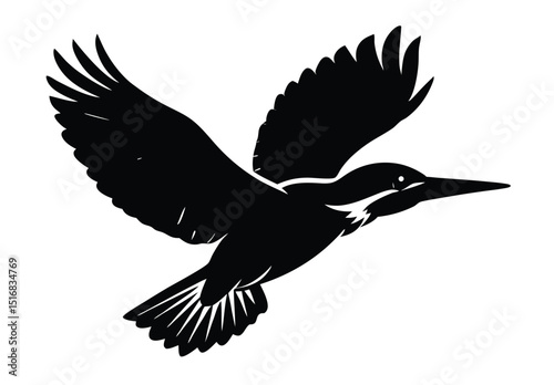 Silhouette of Kingfisher Bird in Flight Vector Illustration for Nature and Wildlife
