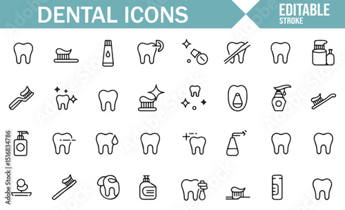 Simple Line Illustrations of Toothbrushes, Teeth, and Oral Health