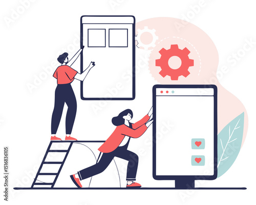 Vector illustration concept of website and app design and development. Creative flat design for web banner, marketing material, business presentation, online advertising.