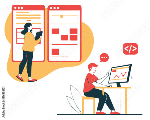Vector illustration concept of website and app design and development. Creative flat design for web banner, marketing material, business presentation, online advertising.