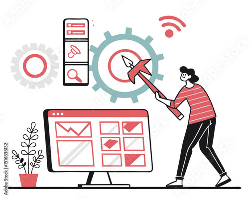 Vector illustration concept of website and app design and development. Creative flat design for web banner, marketing material, business presentation, online advertising.