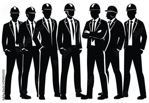Architects and Civil Engineers Standing Together Silhouette Vector Art for Building Projects