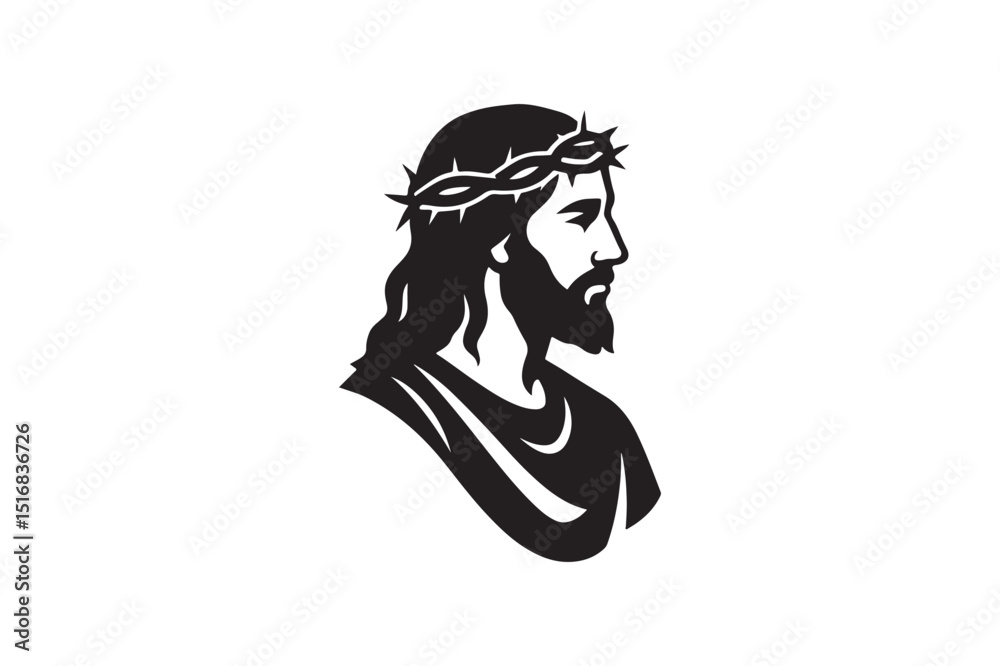 Fototapeta premium Jesus silhouette vector art illustration on white background