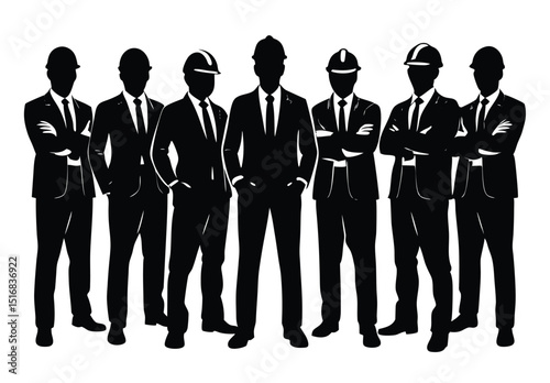 Architects and Civil Engineers Standing Together Silhouette Vector Art for Building Projects