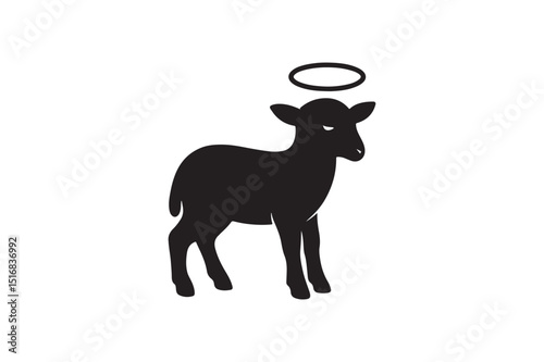 Lamb with halo silhouette vector art illustration on white background