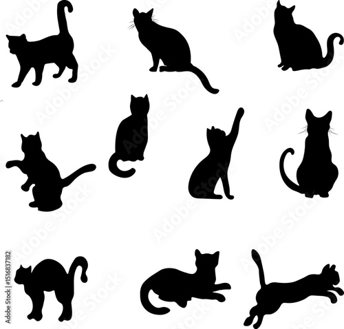 Set Of 10 cute cat silhouette Vector file